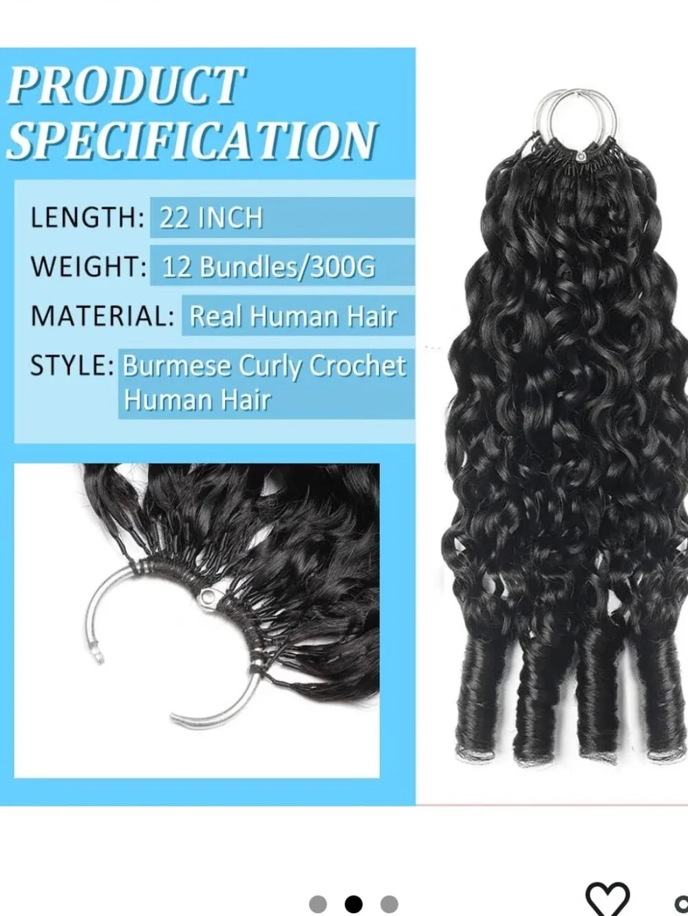 Feather Crochet Human Hair Burmese Curly 22 Inch 300g Knotless Pre‑Separated